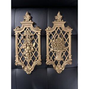 Set of Two Vintage DART INDUSTRIES Gold Wall Hanging Plaques Decorations